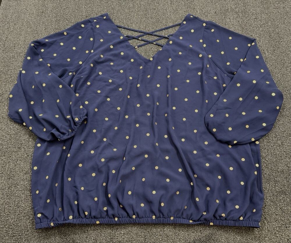 Torrid V-neck Blouse Navy Blue Gold Polka Dot Polyester Dressy Flowy Top Size 5